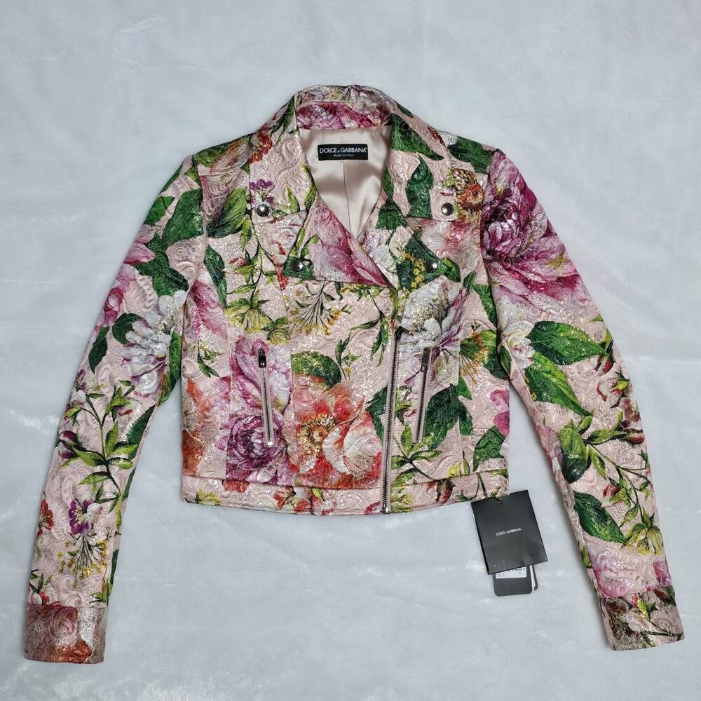 Dolce & Gabbana Brocade Floral Moto Biker Jacket | Size 38 (XS) | NWT